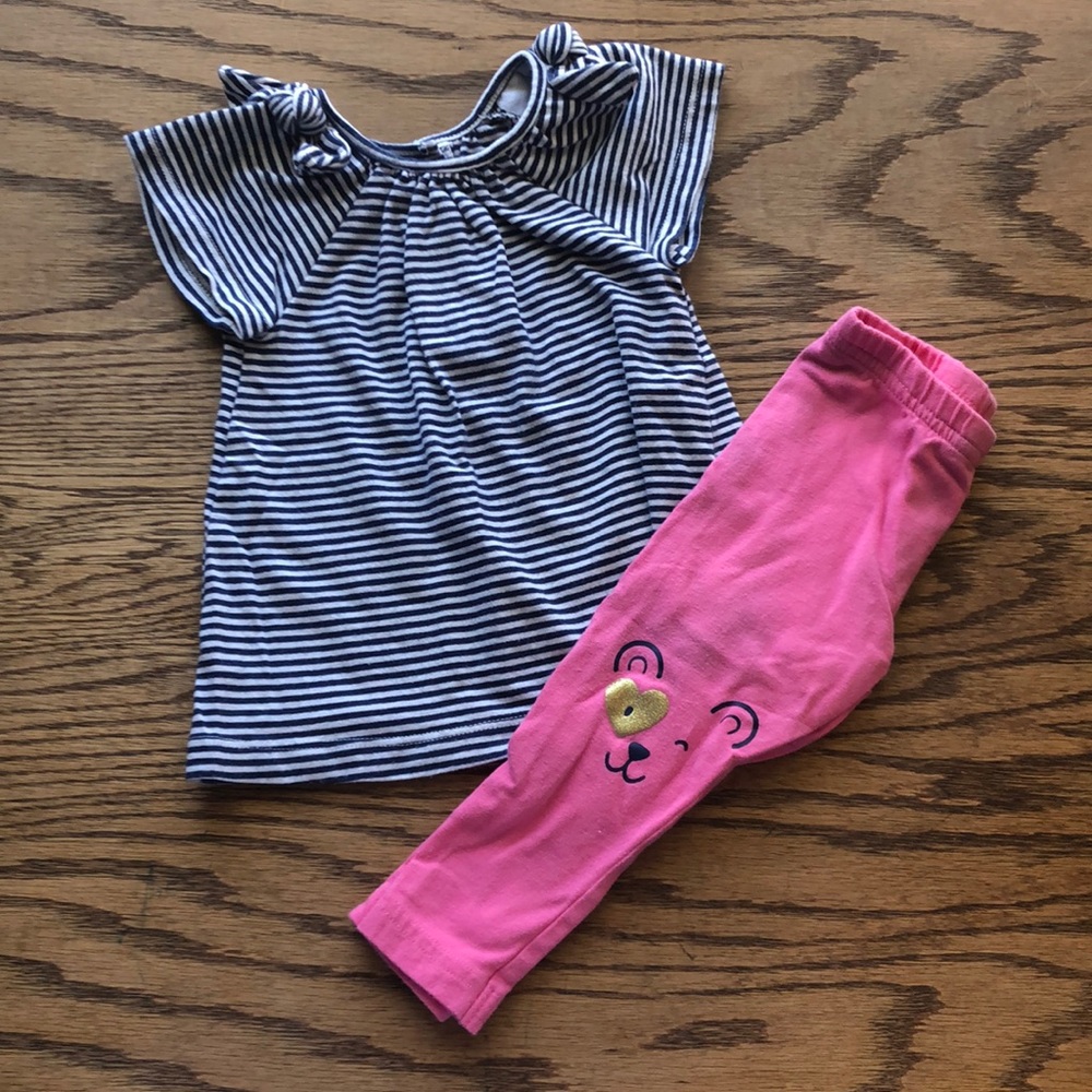 ⭐️ Carter’s 2-piece Girl’s Navy Stripped Shirt and Pink Leggings set